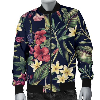 Tropical Flower Pattern Men Casual Bomber Jacket