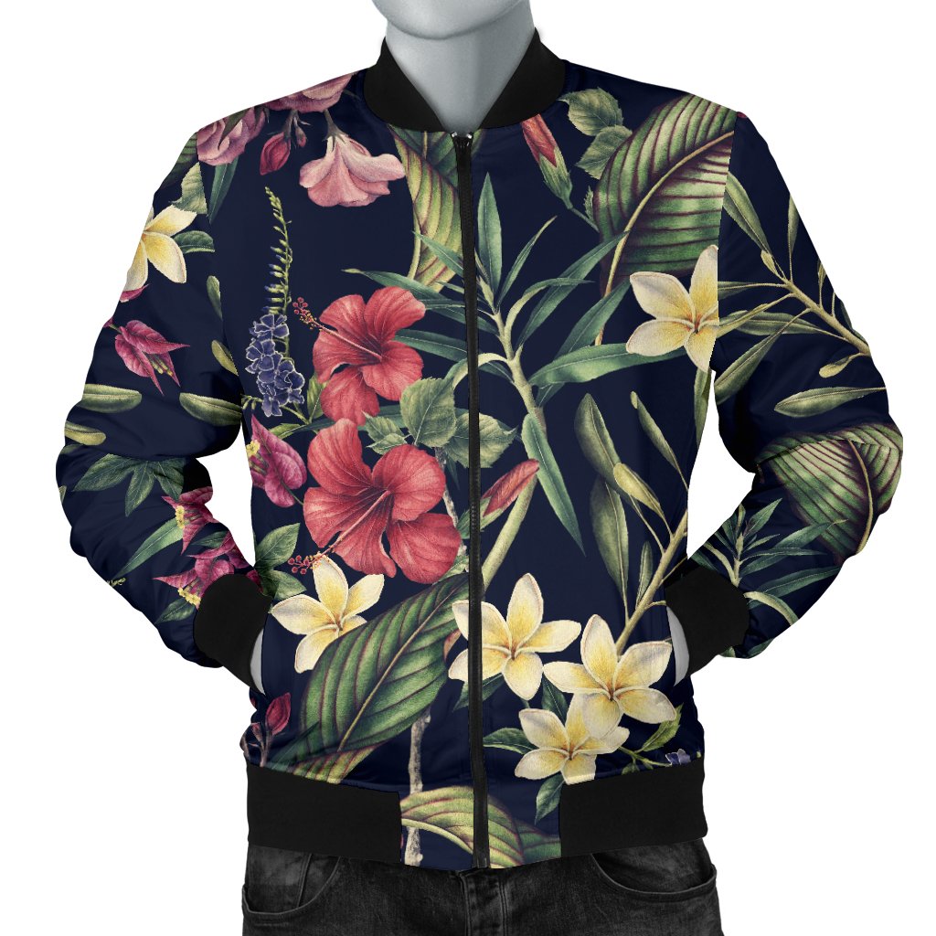 Tropical Flower Pattern Men Casual Bomber Jacket