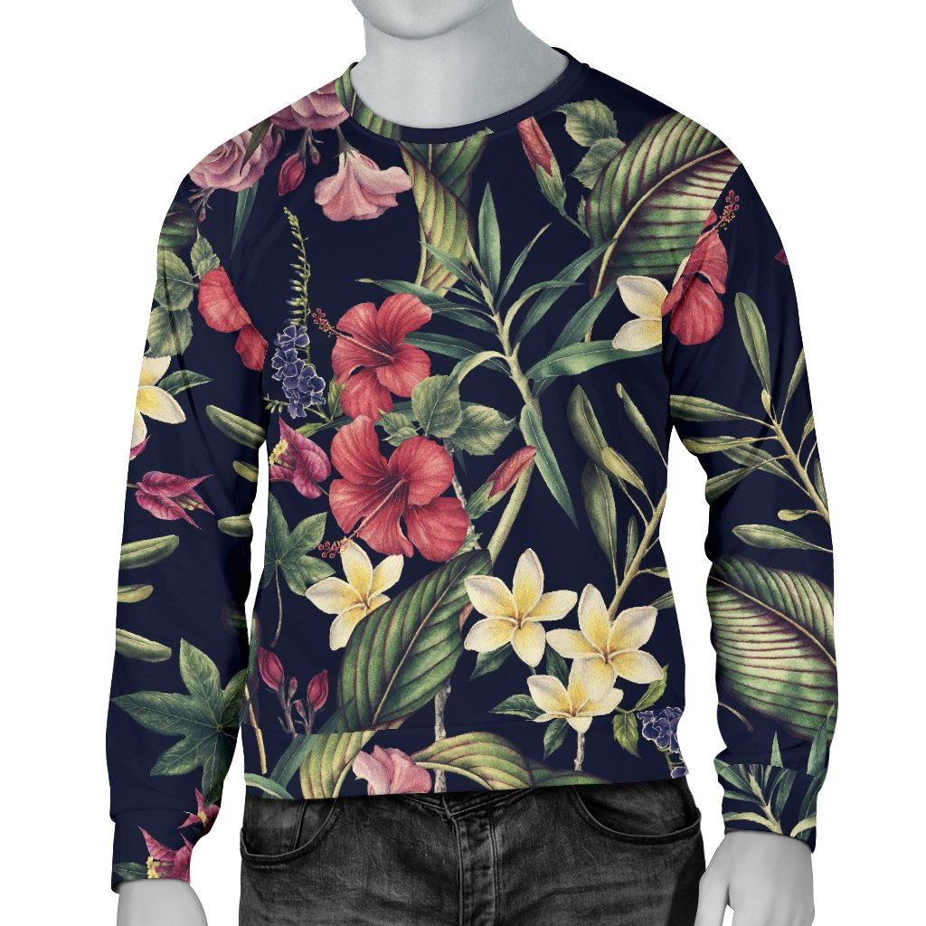 Tropical Flower Pattern Men Crewneck Sweatshirt - JorJune