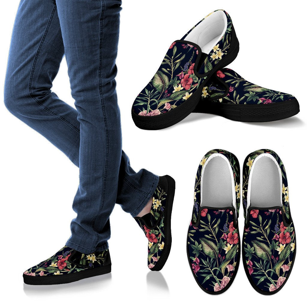 Tropical Flower Pattern Men Slip On Shoes