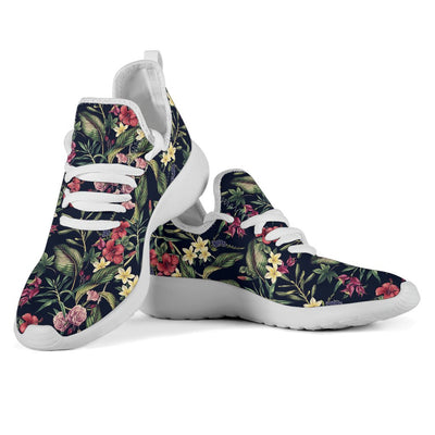 Tropical Flower Pattern Mesh Knit Sneakers Shoes