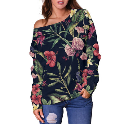 Tropical Flower Pattern Off Shoulder Sweatshirt