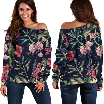 Tropical Flower Pattern Off Shoulder Sweatshirt