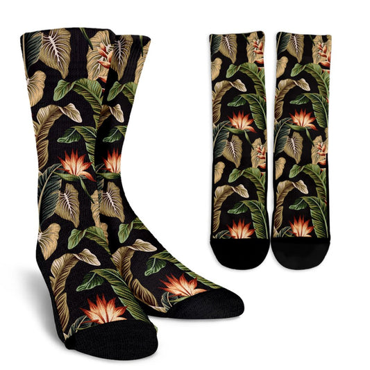 Tropical Flower Pattern Print Design TF014 Crew Socks-JORJUNE.COM