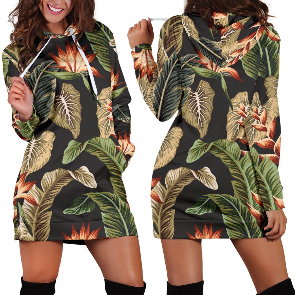 Tropical Flower Pattern Print Design TF014 Women Hoodie Dress