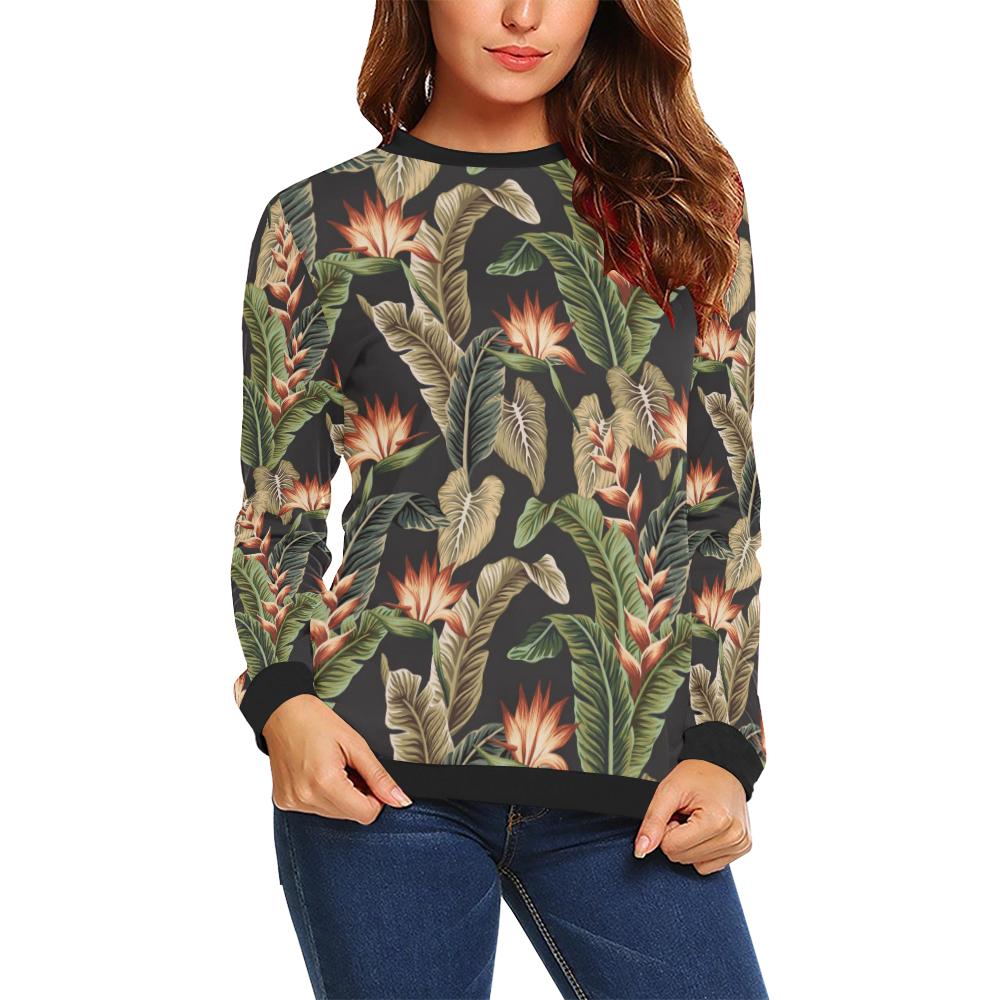 Tropical Flower Pattern Print Design TF014 Women Long Sleeve Sweatshirt-JorJune