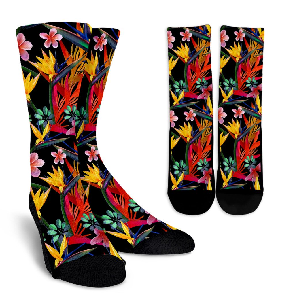 Tropical Flower Pattern Print Design TF015 Crew Socks-JORJUNE.COM