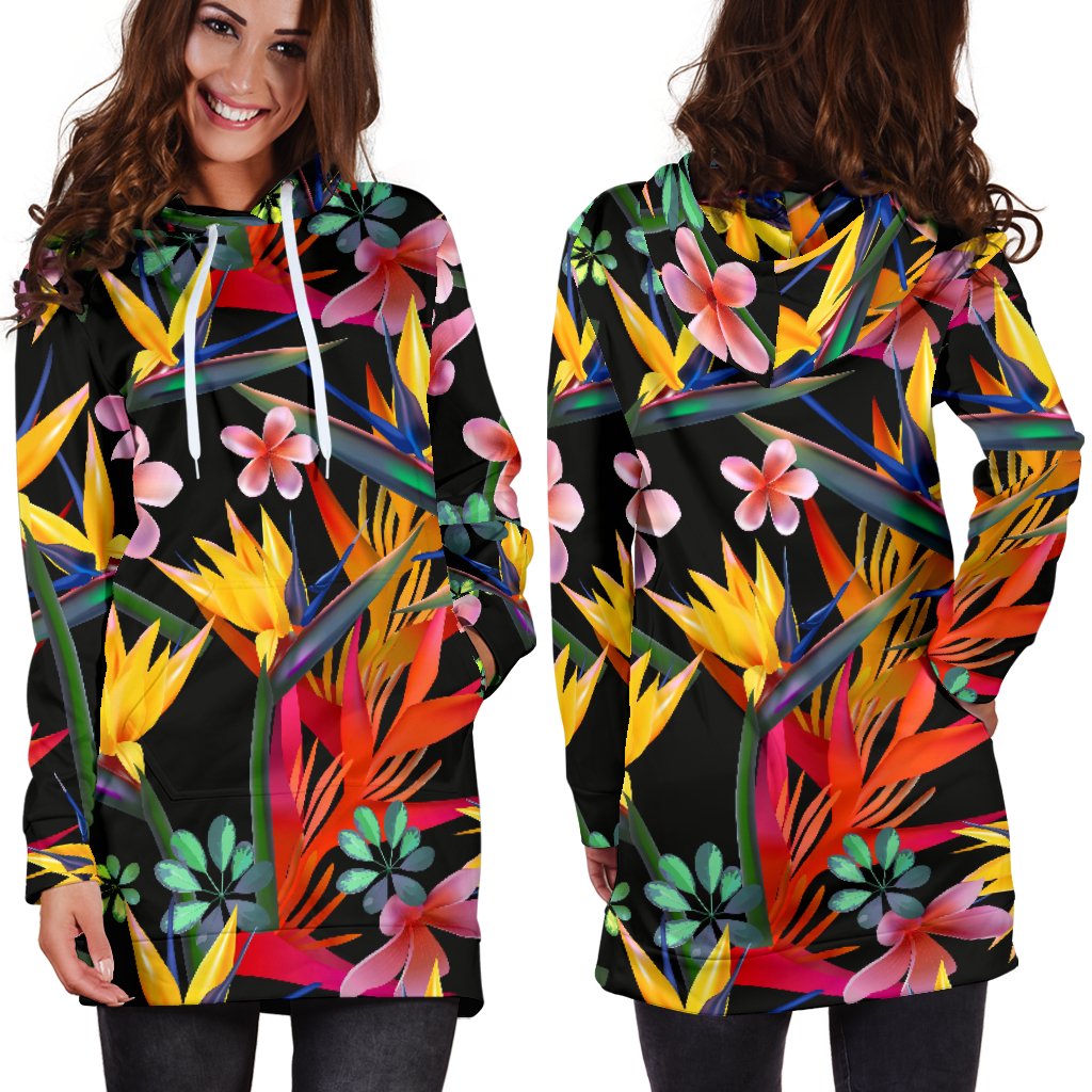 Tropical Flower Pattern Print Design TF015 Women Hoodie Dress