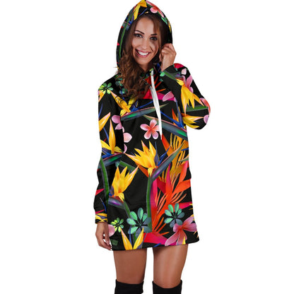 Tropical Flower Pattern Print Design TF015 Women Hoodie Dress