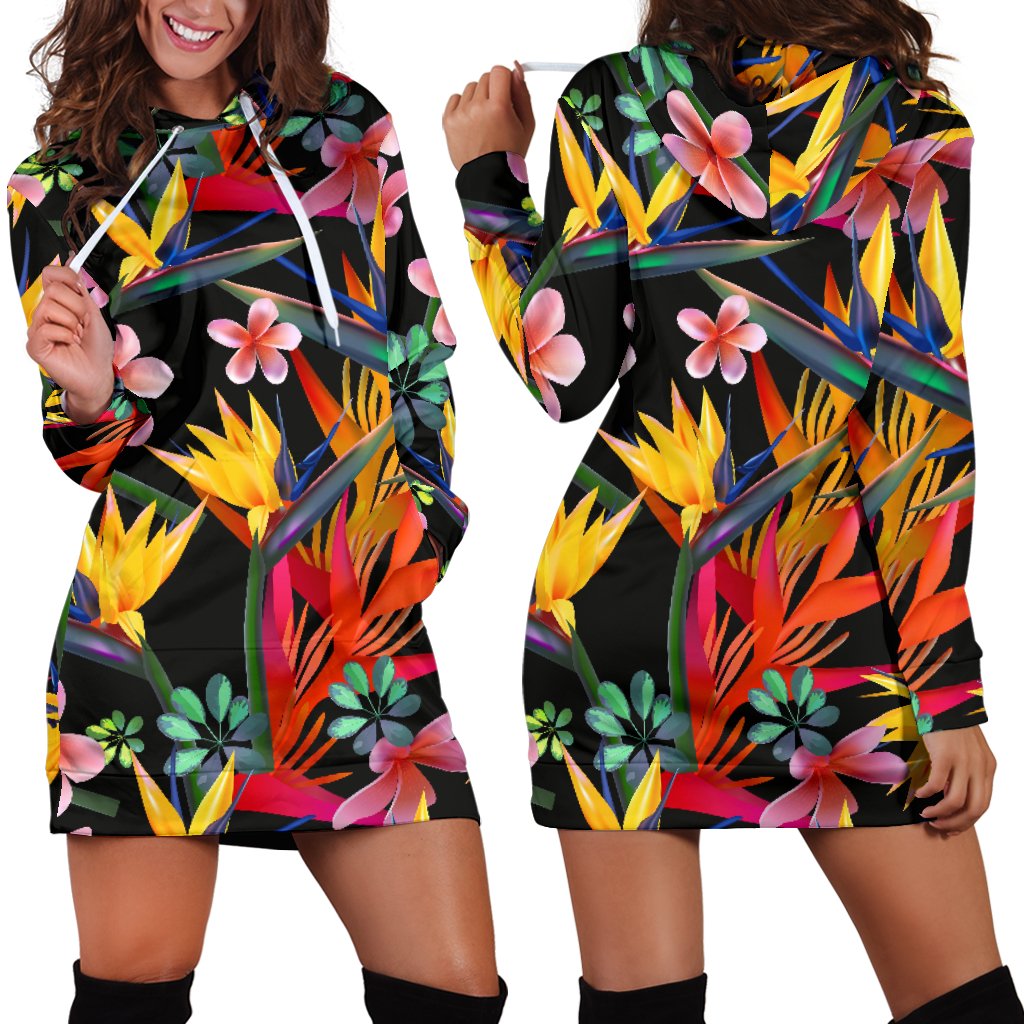 Tropical Flower Pattern Print Design TF015 Women Hoodie Dress