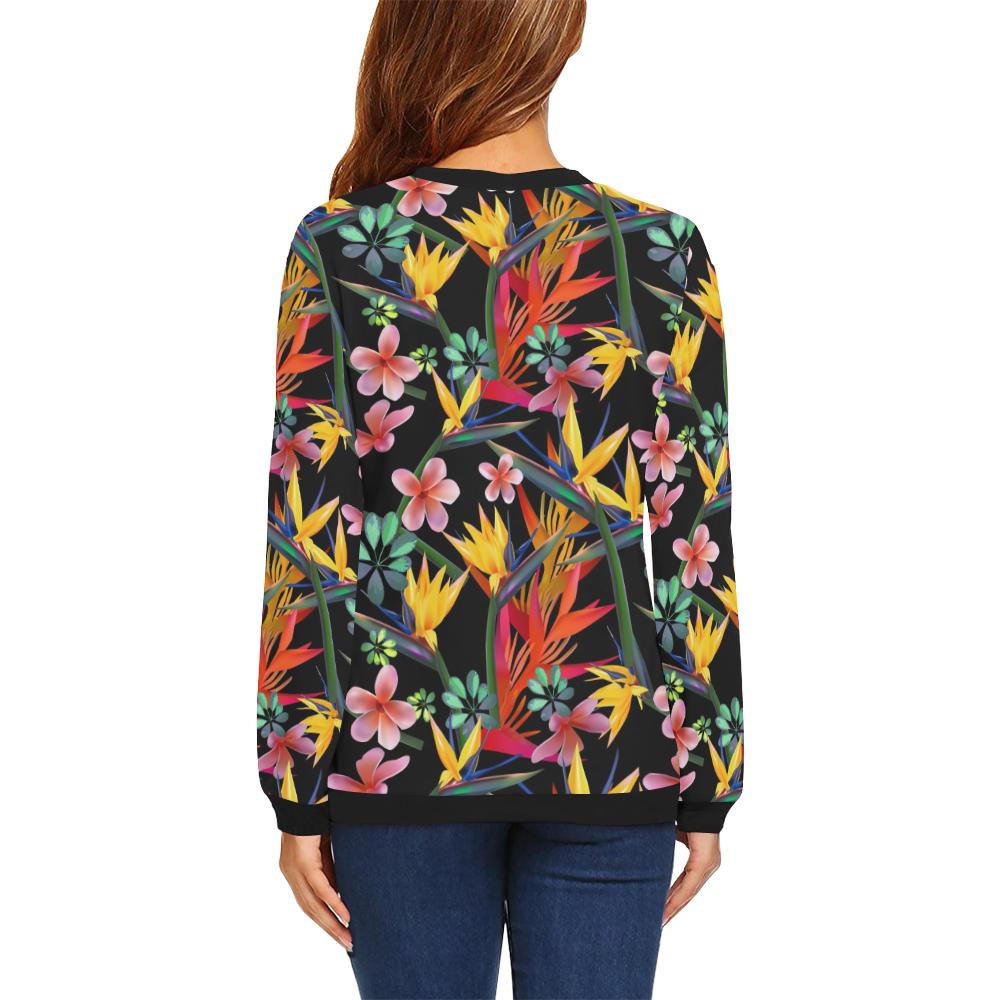 Tropical Flower Pattern Print Design TF015 Women Long Sleeve Sweatshirt-JorJune