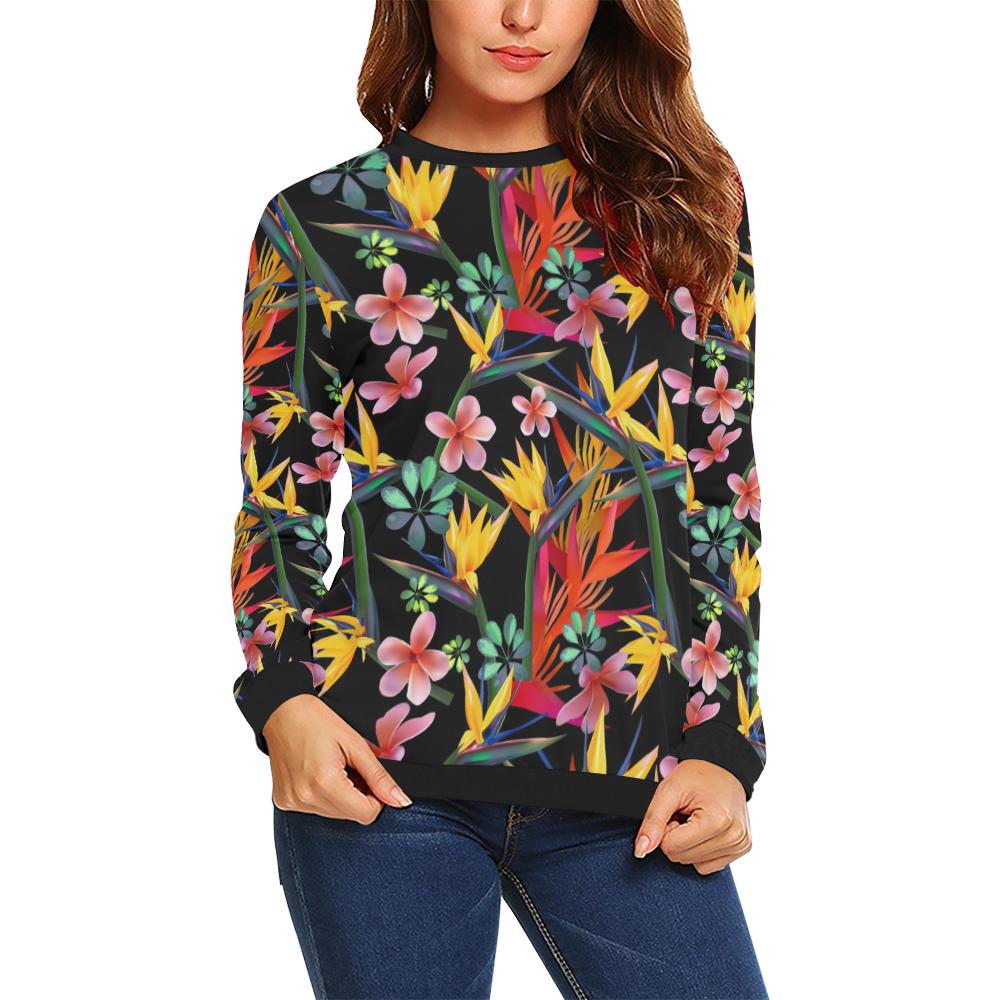 Tropical Flower Pattern Print Design TF015 Women Long Sleeve Sweatshirt-JorJune