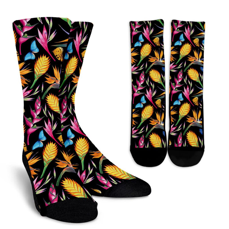 Tropical Flower Pattern Print Design TF016 Crew Socks-JORJUNE.COM