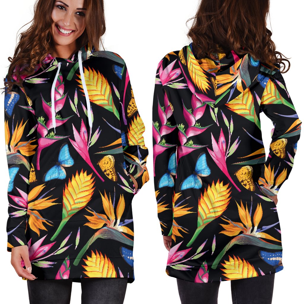 Tropical Flower Pattern Print Design TF016 Women Hoodie Dress