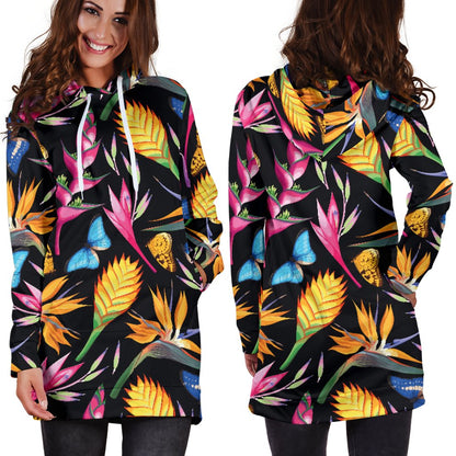 Tropical Flower Pattern Print Design TF016 Women Hoodie Dress