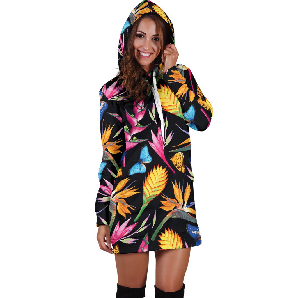 Tropical Flower Pattern Print Design TF016 Women Hoodie Dress