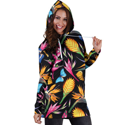 Tropical Flower Pattern Print Design TF016 Women Hoodie Dress