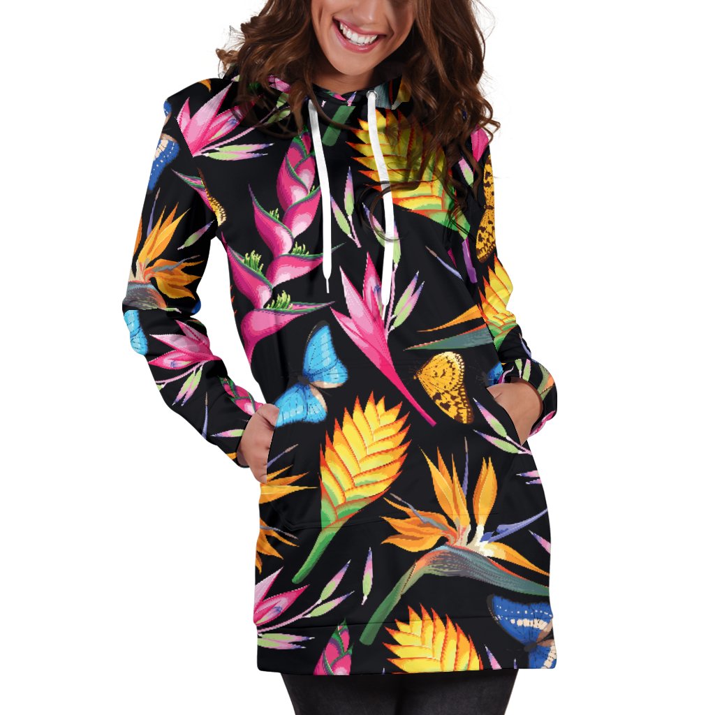 Tropical Flower Pattern Print Design TF016 Women Hoodie Dress