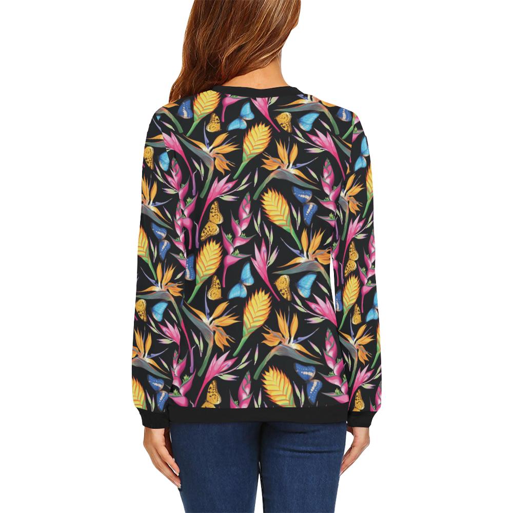 Tropical Flower Pattern Print Design TF016 Women Long Sleeve Sweatshirt-JorJune