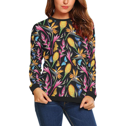 Tropical Flower Pattern Print Design TF016 Women Long Sleeve Sweatshirt-JorJune