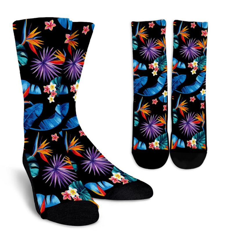 Tropical Flower Pattern Print Design TF018 Crew Socks-JORJUNE.COM