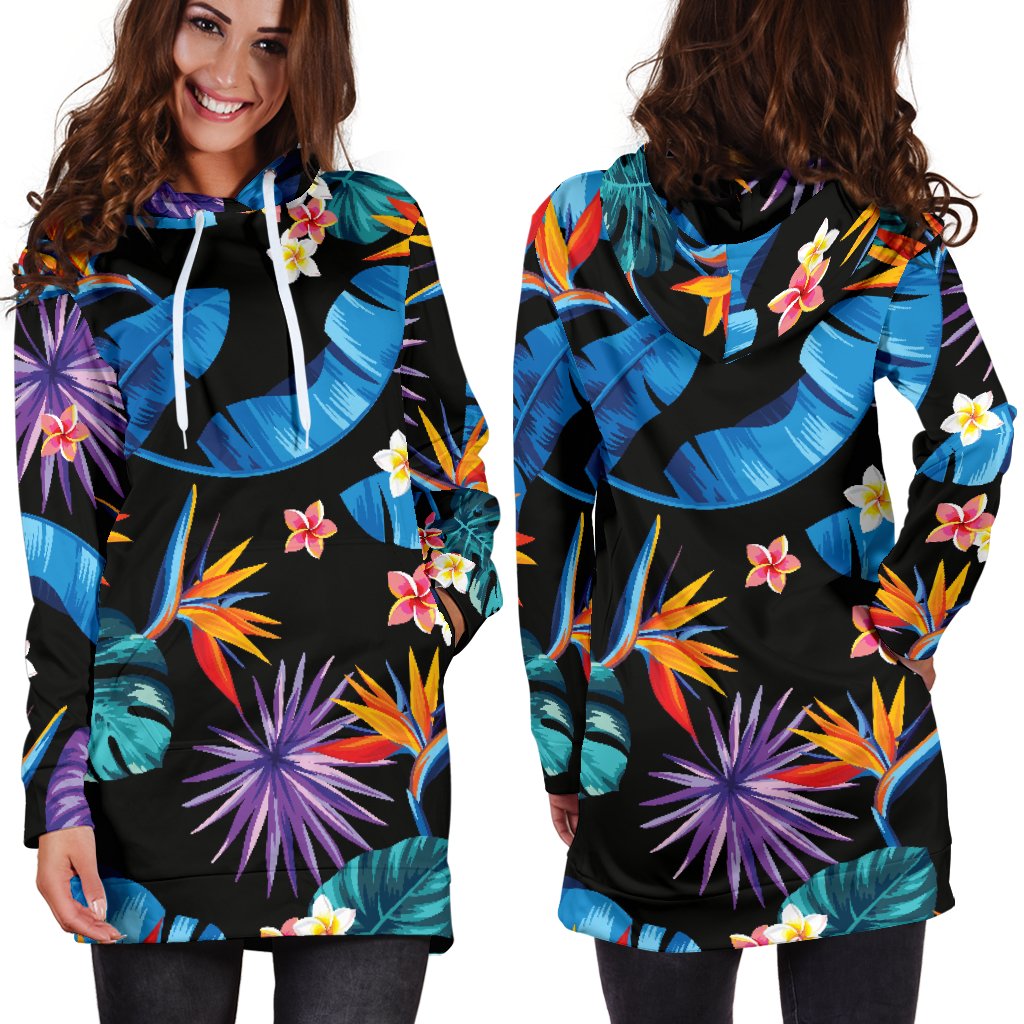 Tropical Flower Pattern Print Design TF018 Women Hoodie Dress