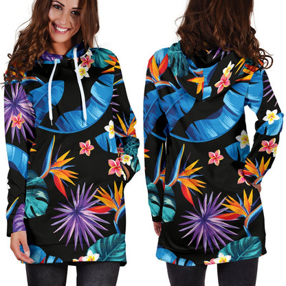 Tropical Flower Pattern Print Design TF018 Women Hoodie Dress