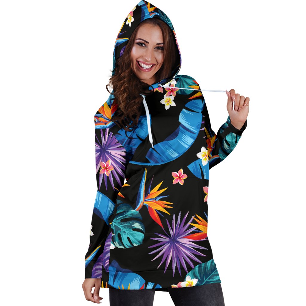 Tropical Flower Pattern Print Design TF018 Women Hoodie Dress