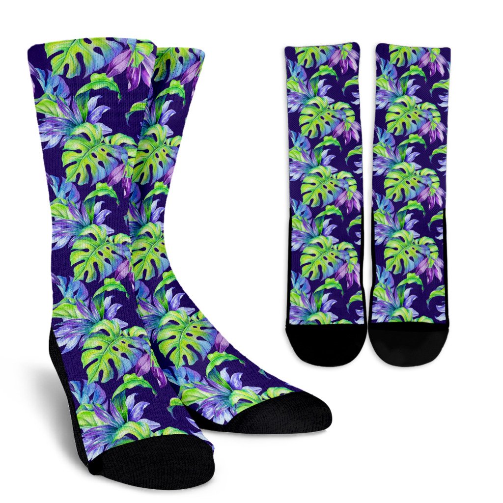 Tropical Flower Pattern Print Design TF019 Crew Socks-JORJUNE.COM