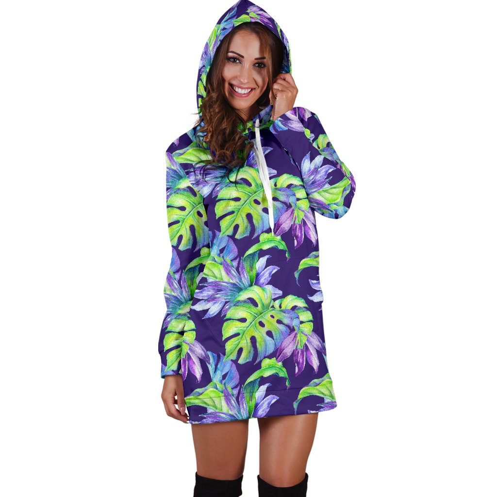 Tropical Flower Pattern Print Design TF019 Women Hoodie Dress