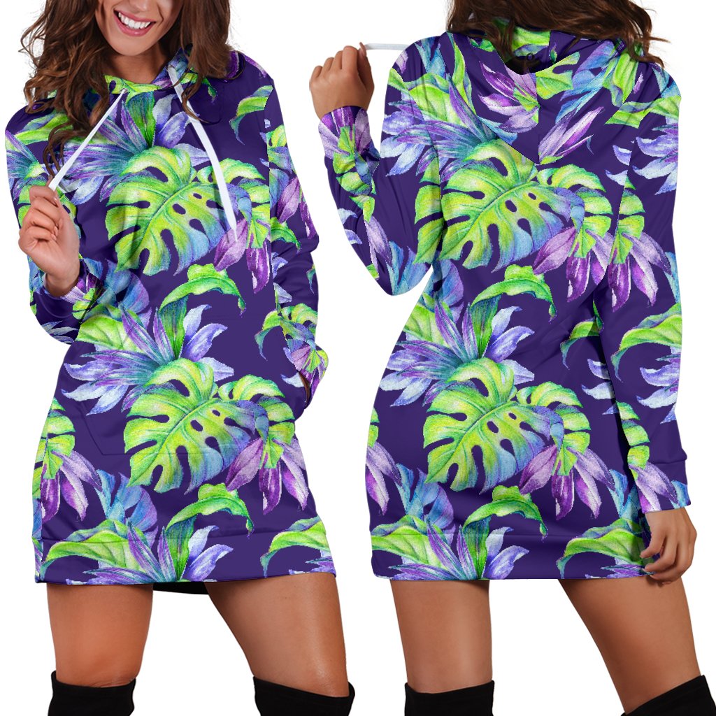 Tropical Flower Pattern Print Design TF019 Women Hoodie Dress