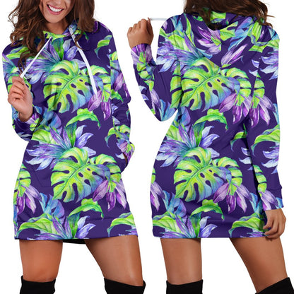 Tropical Flower Pattern Print Design TF019 Women Hoodie Dress