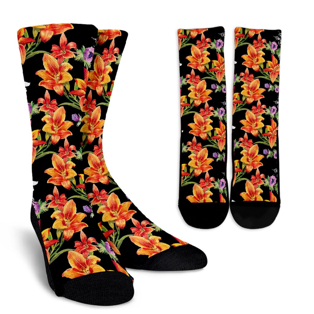 Tropical Flower Pattern Print Design TF02 Crew Socks-JORJUNE.COM