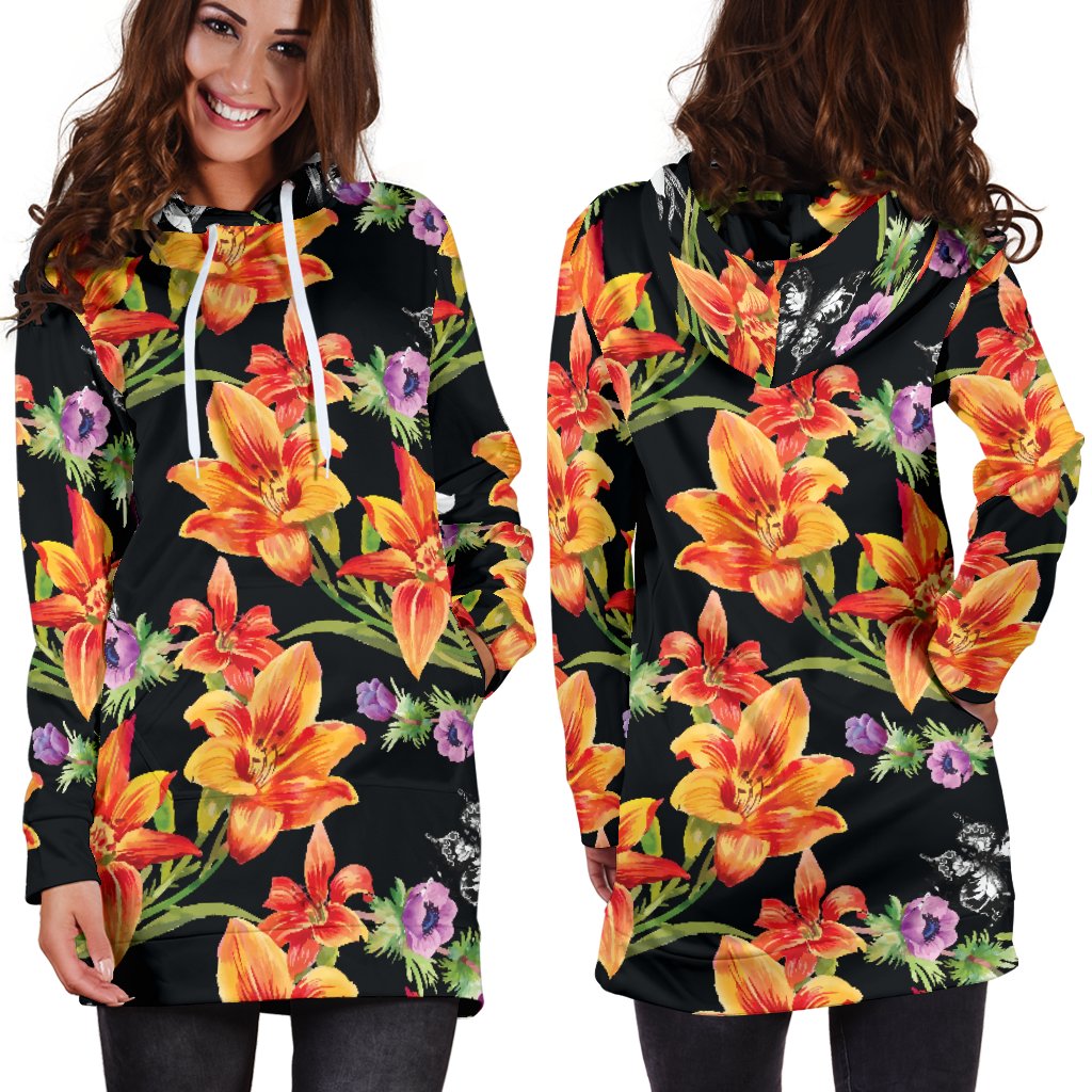 Tropical Flower Pattern Print Design TF02 Women Hoodie Dress