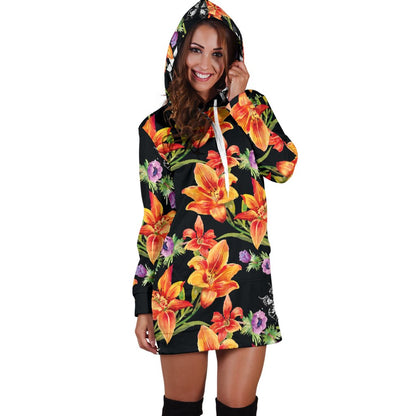 Tropical Flower Pattern Print Design TF02 Women Hoodie Dress