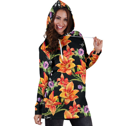 Tropical Flower Pattern Print Design TF02 Women Hoodie Dress