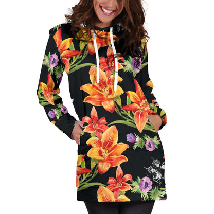 Tropical Flower Pattern Print Design TF02 Women Hoodie Dress