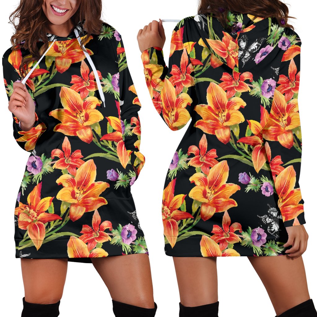 Tropical Flower Pattern Print Design TF02 Women Hoodie Dress