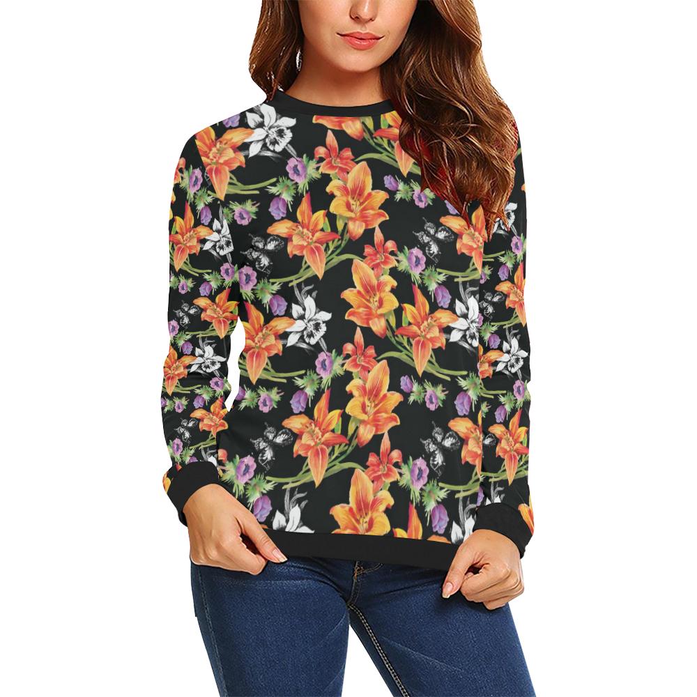 Tropical Flower Pattern Print Design TF02 Women Long Sleeve Sweatshirt-JorJune