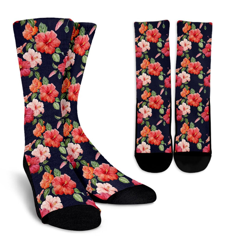 Tropical Flower Pattern Print Design TF020 Crew Socks-JORJUNE.COM