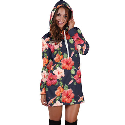 Tropical Flower Pattern Print Design TF020 Women Hoodie Dress