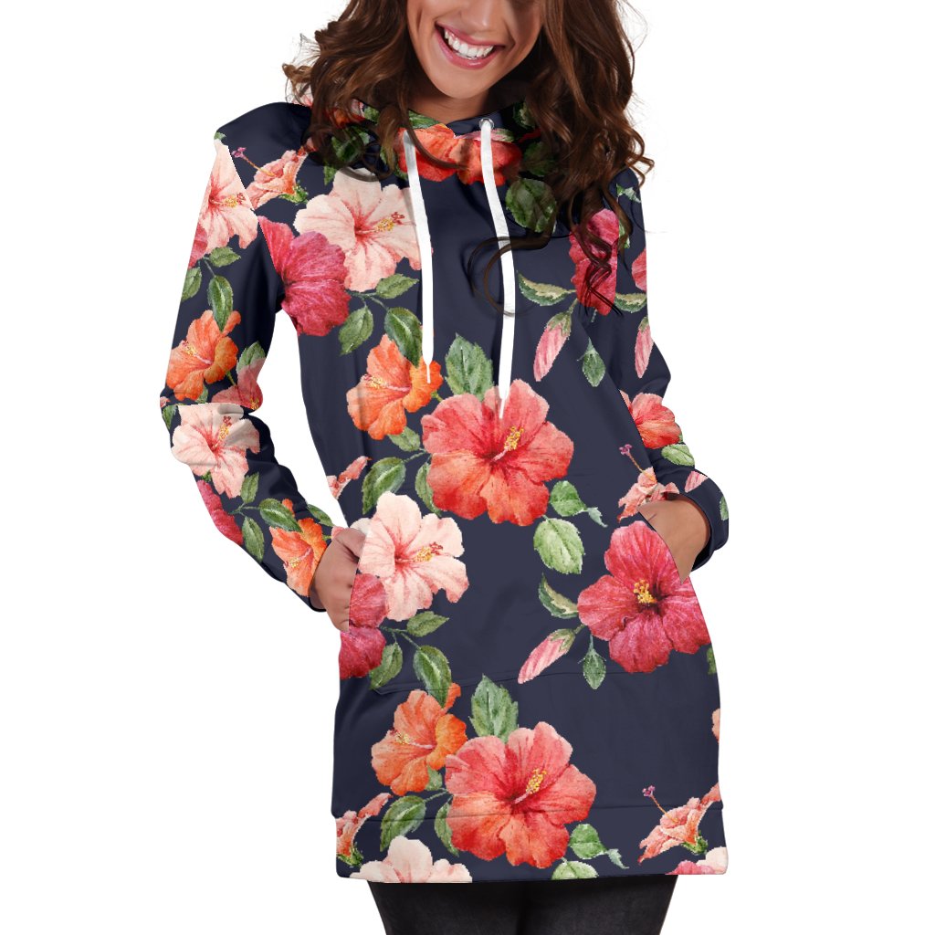 Tropical Flower Pattern Print Design TF020 Women Hoodie Dress