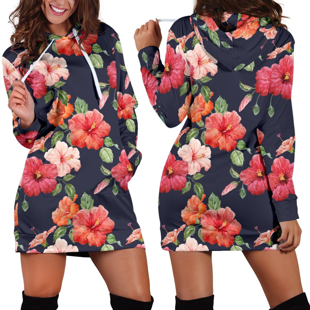 Tropical Flower Pattern Print Design TF020 Women Hoodie Dress