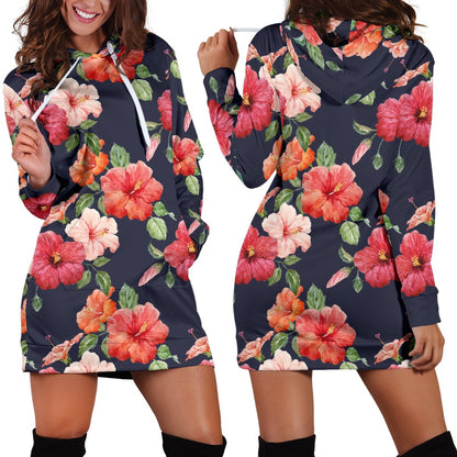 Tropical Flower Pattern Print Design TF020 Women Hoodie Dress