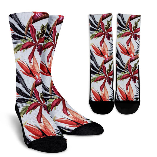 Tropical Flower Pattern Print Design TF021 Crew Socks-JORJUNE.COM