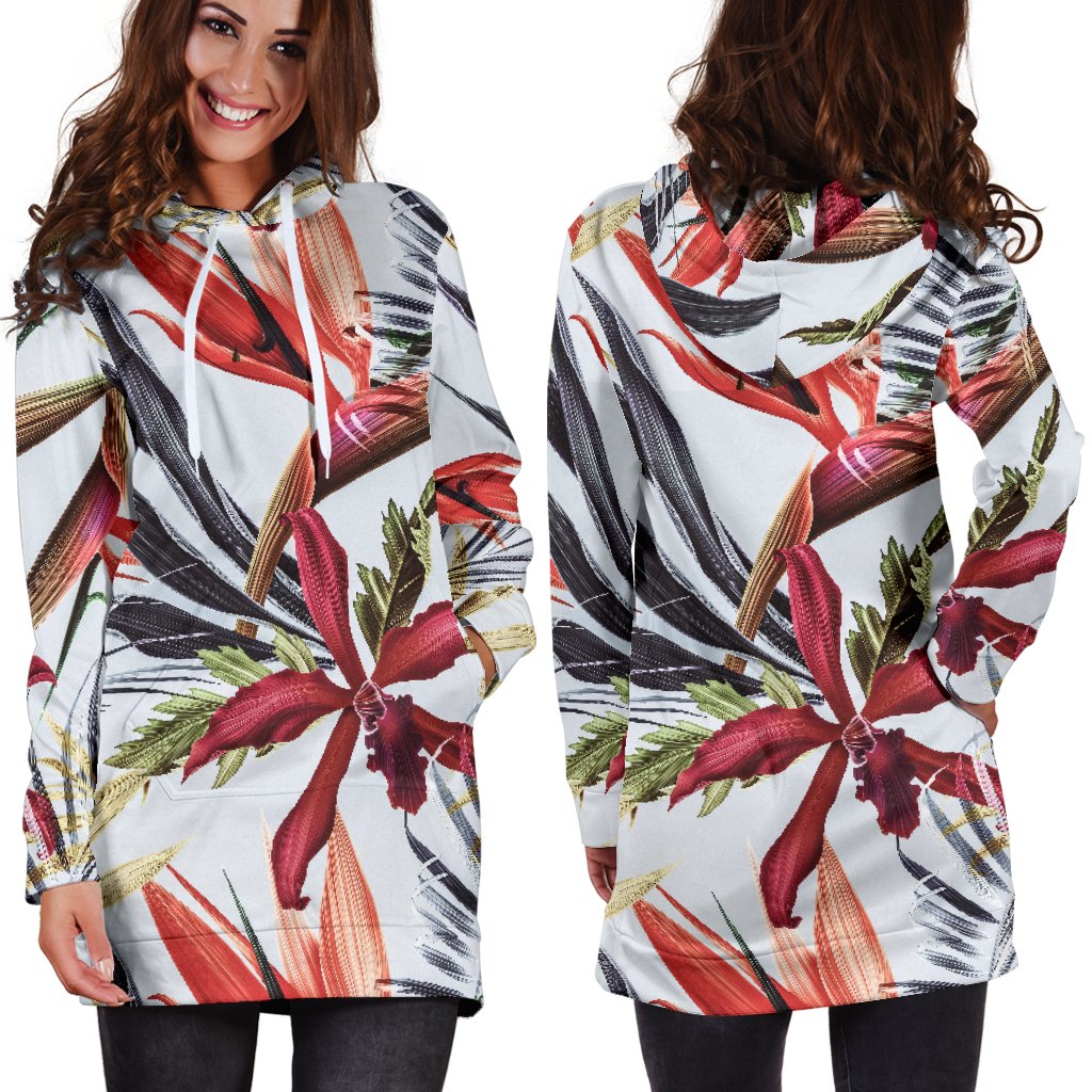 Tropical Flower Pattern Print Design TF021 Women Hoodie Dress