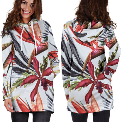 Tropical Flower Pattern Print Design TF021 Women Hoodie Dress