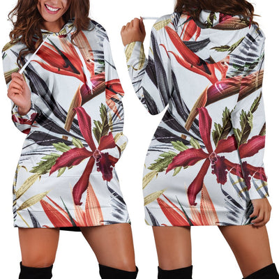 Tropical Flower Pattern Print Design TF021 Women Hoodie Dress