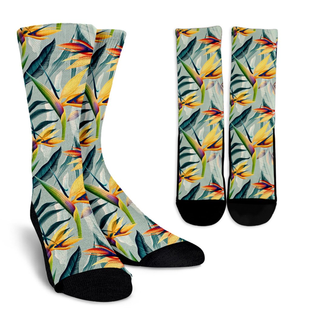 Tropical Flower Pattern Print Design TF022 Crew Socks-JORJUNE.COM