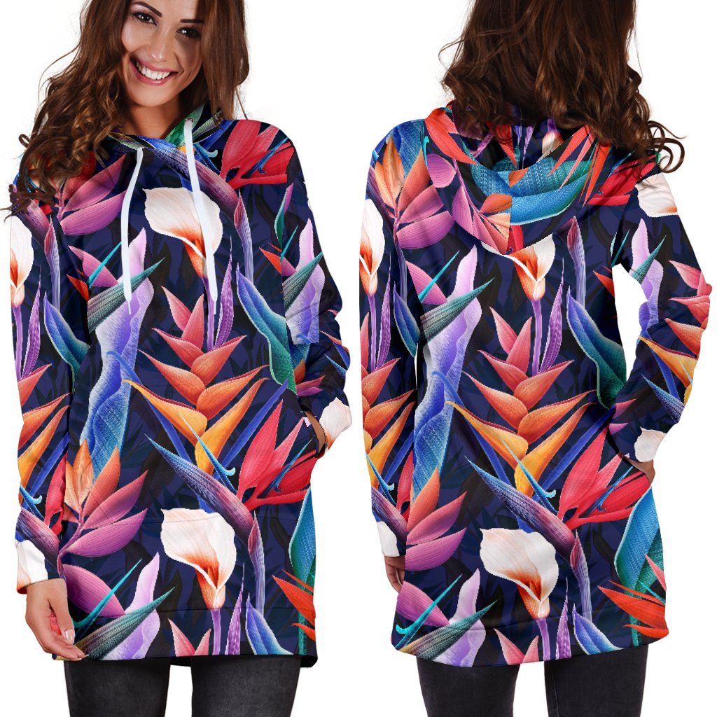 Tropical Flower Pattern Print Design TF023 Women Hoodie Dress